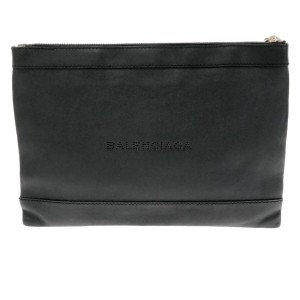 バレンシアガ BALENCIAGA クラッチバッグ レディース ネイビークリップM 373834 黒 レザー【中古】20230824