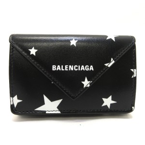 バレンシアガ BALENCIAGA 3つ折り財布 レディース 美品 - 391446 黒×白 スター柄 レザー【中古】20230923