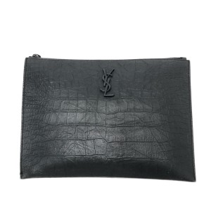 サンローランパリ SAINT LAURENT PARIS クラッチバッグ レディース 453249 黒 型押し加工 レザー【中古】20230905