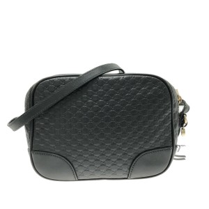 グッチ GUCCI ショルダーバッグ レディース マイクログッチシマ/ブリー 449413 黒 レザー【中古】20230818