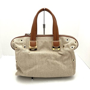 フェンディ FENDI ハンドバッグ レディース カメレオン 8BL114 ベージュ×ブラウン 麻×レザー【中古】20240327