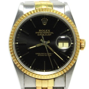 ロレックス ROLEX 腕時計 デイトジャスト 16233 メンズ SS×K18YG/20コマ 黒【中古】20240527