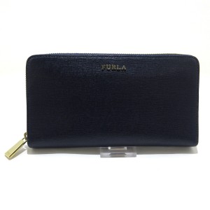 フルラ FURLA 長財布 レディース 美品 ネイビー ラウンドファスナー レザー【中古】20231001