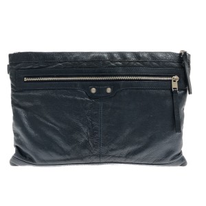 バレンシアガ BALENCIAGA クラッチバッグ レディース クラシッククリップL 273023 ダークネイビー レザー【中古】20230912