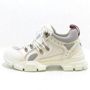 グッチ GUCCI スニーカー レディース 白×ダークグレー インソール着脱可 化学繊維×スエード【中古】20230914