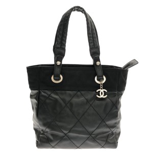 シャネル CHANEL トートバッグ レディース パリビアリッツトートPM 黒 コーティングキャンバス×ナイロン×レザー【中古】20230906