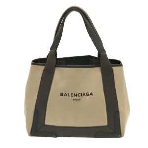 バレンシアガ BALENCIAGA トートバッグ レディース ネイビーカバS 339933 ベージュ×グレー キャンバス×レザー【中古】20230829