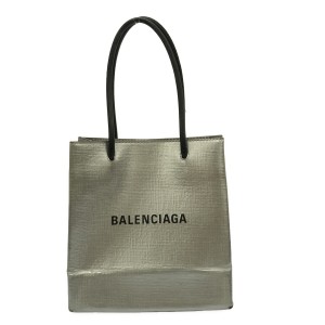 バレンシアガ BALENCIAGA トートバッグ レディース ショッピングトート XXS 597858 シルバー×黒 レザー【中古】20231213