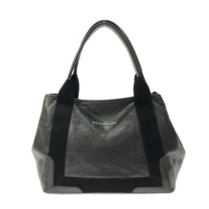 バレンシアガ BALENCIAGA トートバッグ レディース ネイビーカバS 339933 黒 レザー×キャンバス【中古】20231213