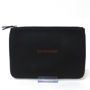 バレンシアガ BALENCIAGA ポーチ レディース 美品 エブリデイMポーチ 551992 黒×レッド レザー【中古】20231021