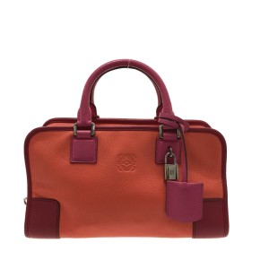 ロエベ LOEWE ハンドバッグ レディース アマソナ28 オレンジ×ボルドー レザー【中古】20231012