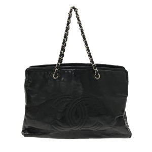 シャネル CHANEL トートバッグ レディース - 黒 チェーンショルダー/シルバー金具 エナメル（レザー）【中古】20231011