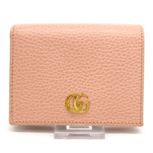 グッチ GUCCI 2つ折り財布 レディース 美品 GGマーモント 456126 ピンクベージュ レザー【中古】20231107