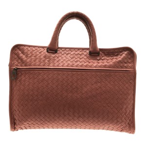 ボッテガヴェネタ BOTTEGA VENETA ビジネスバッグ レディース イントレチャート ピンクグレー レザー【中古】20231006