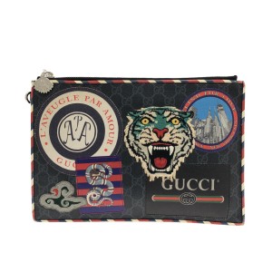 グッチ GUCCI クラッチバッグ レディース ナイトクーリエ GGスプリーム クラッチバッグ 496346 黒×レッド×マルチ【中古】20231011