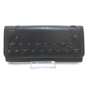 ジミーチュウ JIMMY CHOO 長財布 レディース 美品 ニノ 黒 スター/スタッズ レザー×金属素材【中古】20231105