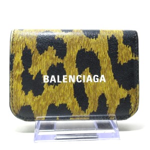 バレンシアガ BALENCIAGA 3つ折り財布 レディース - 593813 ライトブラウン×黒×白 豹柄 レザー【中古】20231008