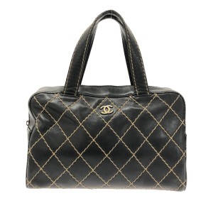 シャネル CHANEL ハンドバッグ レディース ワイルドステッチ 黒 ゴールド金具 レザー【中古】20231005