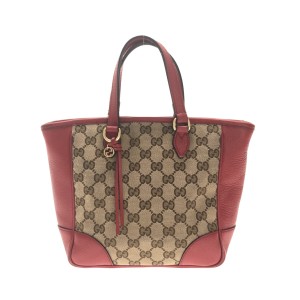 グッチ GUCCI トートバッグ レディース GG柄,ブリー 449241 ベージュ×レッド ジャガード×レザー【中古】20230831