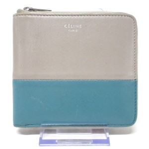 セリーヌ CELINE 2つ折り財布 レディース - ベージュ×ライトグリーン ラウンドファスナー レザー【中古】20240526