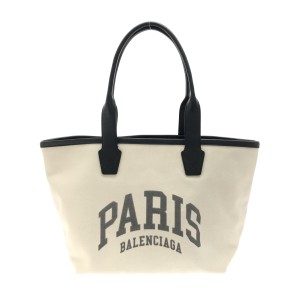 バレンシアガ BALENCIAGA トートバッグ レディース ジャンボ 692068 アイボリー×黒 キャンバス×レザー【中古】20231005