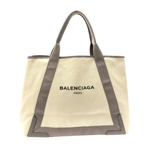 バレンシアガ BALENCIAGA トートバッグ レディース ネイビーカバM 339936 アイボリー×グレー キャンバス×レザー【中古】20231007