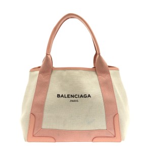 バレンシアガ BALENCIAGA トートバッグ レディース ネイビーカバS 339933 白×ピンク キャンバス×レザー【中古】20231007