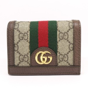 グッチ GUCCI 2つ折り財布 レディース 美品 オフィディア 523155 ベージュ×ダークブラウン×マルチ【中古】20230929