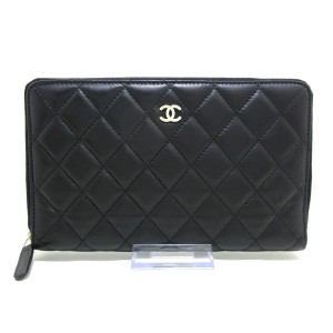 シャネル CHANEL 長財布 レディース 美品 マトラッセ 黒 ラウンドファスナー/シルバー金具 ラムスキン【中古】20230930