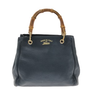 グッチ GUCCI トートバッグ レディース バンブーショッパースモールレザー 336032 ネイビー レザー【中古】20231107