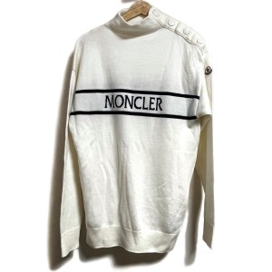 モンクレール MONCLER 長袖セーター サイズM メンズ 美品 COLLO ALTO TRICOT 白×黒 ハイネック【中古】20240409