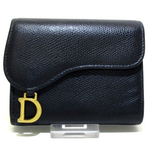 ディオール/クリスチャンディオール DIOR/ChristianDior 3つ折り財布 レディース サドルロータスウォレット 黒 レザー【中古】20240519