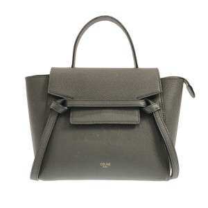 セリーヌ CELINE ハンドバッグ レディース ベルトバッグナノ ダークグレー グレインドカーフスキン【中古】20240510