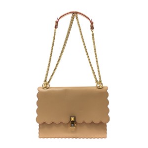 フェンディ FENDI ショルダーバッグ レディース キャナイ 8BT283 ベージュ×レッド チェーンショルダー レザー【中古】20231221