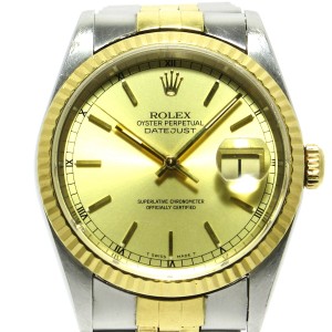 ロレックス ROLEX 腕時計 デイトジャスト 16233 メンズ SS×K18YG/21コマ/不動 ゴールド【中古】20240603