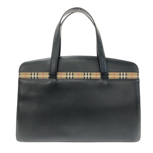 バーバリー Burberry ハンドバッグ レディース 黒×ベージュ×マルチ チェック柄 レザー×ジャガード【中古】20231006