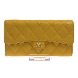 シャネル CHANEL 長財布 レディース マトラッセ イエロー ゴールド金具 キャビアスキン【中古】20231012