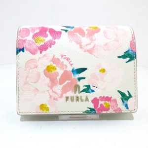 フルラ FURLA 2つ折り財布 レディース 美品 - 白×ピンク×マルチ 花柄 レザー【中古】20240614