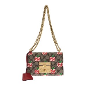 グッチ GUCCI ショルダーバッグ レディース GGアップルプリント 409487 ベージュ×レッド×白 チェーンショルダー【中古】20240319