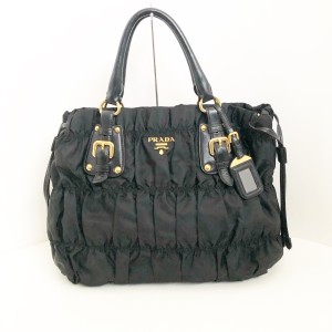 プラダ PRADA トートバッグ レディース ギャザーバッグ BN1788 黒 革タグ ナイロン×レザー【中古】20240506