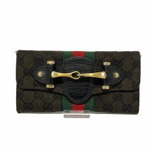 グッチ GUCCI 長財布 レディース ホースビット/GG柄/シェリー 131842 黒×グリーン×レッド ジャガード×レザー【中古】20240428