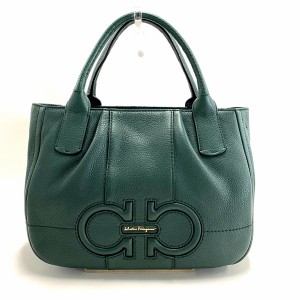 サルバトーレフェラガモ SalvatoreFerragamo ハンドバッグ レディース 美品 ガンチーニ 21D685 ダークグリーン レザー【中古】20240514