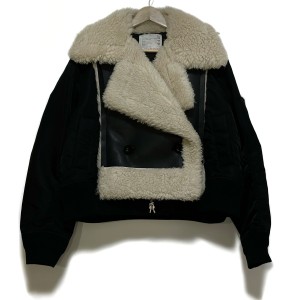 サカイ Sacai ブルゾン サイズ2 M レディース - 22-06407 黒×アイボリー フェイクシアリング/ナイロン ツイル【中古】20240417