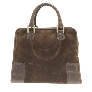 ロエベ LOEWE ハンドバッグ レディース アマソナ ダークブラウン スエード×クロコダイル【中古】20231103