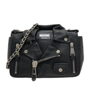 モスキーノ MOSCHINO ショルダーバッグ レディース 美品 バイカー 黒 チェーンショルダー レザー【中古】20231103