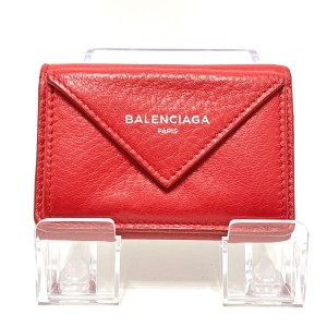 バレンシアガ BALENCIAGA 3つ折り財布 レディース ペーパーミニウォレット 391446 レッド レザー【中古】20231020