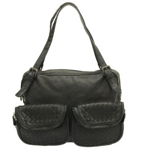 ボッテガヴェネタ BOTTEGA VENETA ショルダーバッグ レディース イントレチャート 248521 黒 レザー【中古】20231213