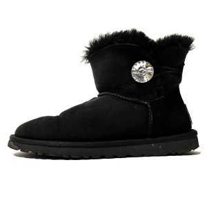 アグ UGG ショートブーツ 23.0 レディース ミニベイリーボタン ブリング 1003889 黒 スワロフスキー ムートン【中古】20231212