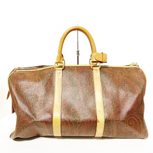 エトロ ETRO ボストンバッグ レディース - ダークブラウン×レッド×マルチ ペイズリー柄/本体ロックなし【中古】20240223