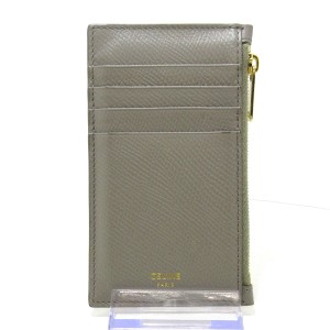 セリーヌ CELINE コインケース レディース 美品 コンパクト ジップドカードホルダー グレーベージュ レザー【中古】20231223